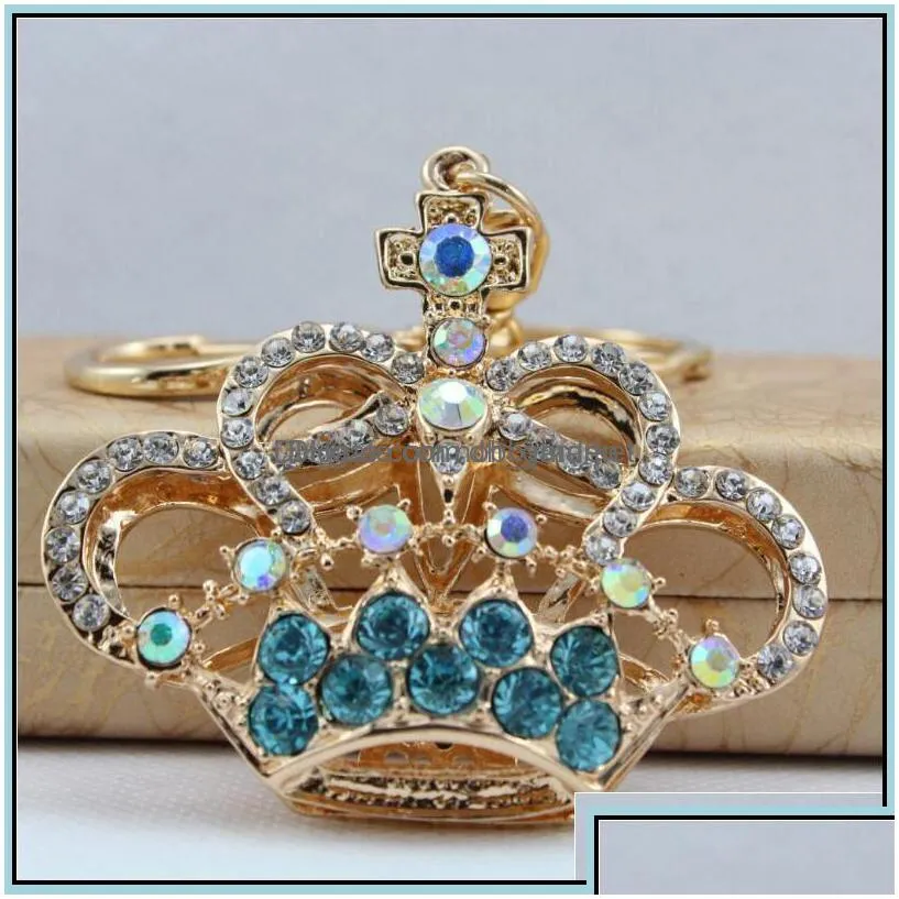 key rings jewelry creative crown ring with shining diamond metal chain handbag fashion aessories car pendant nice gift mticolor drop