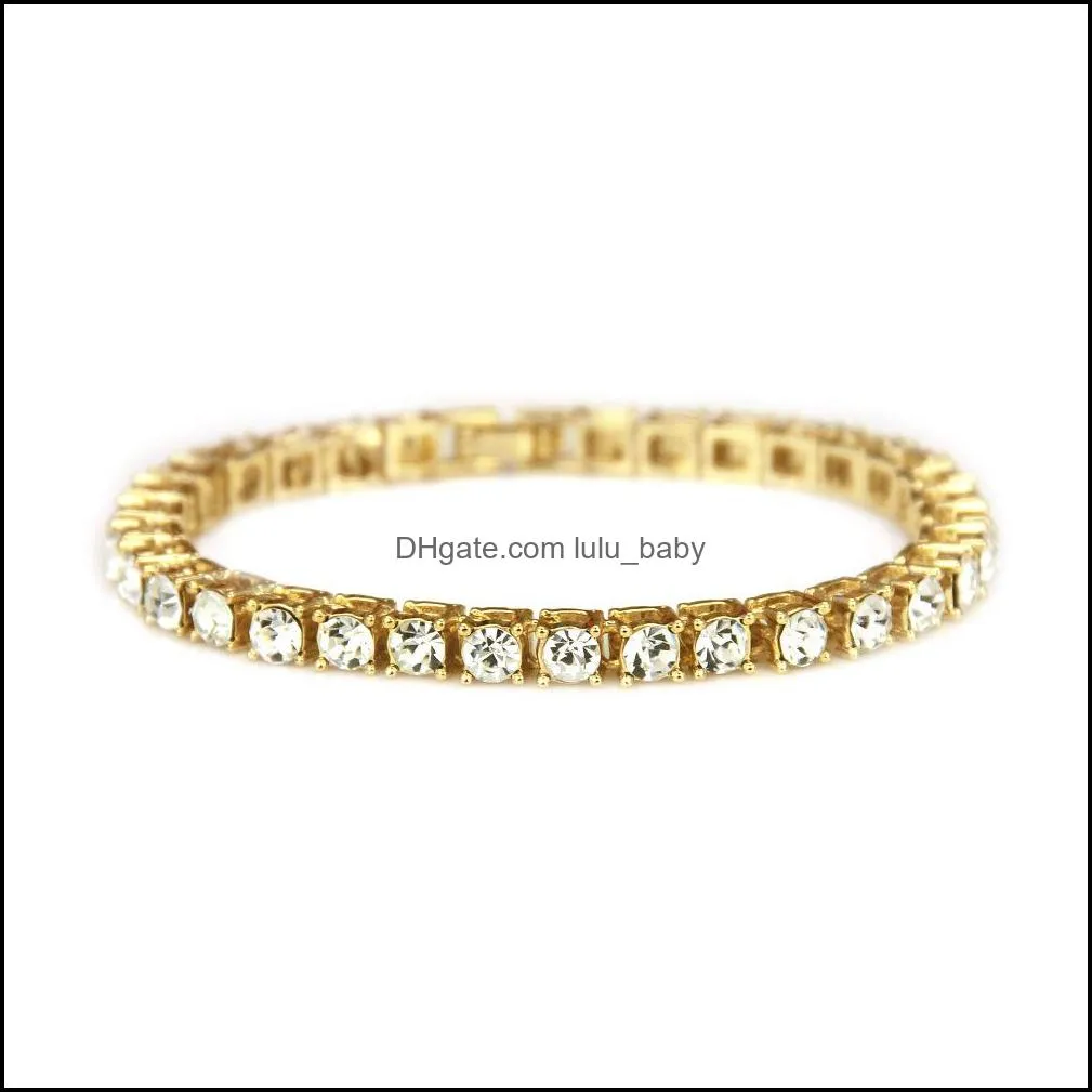 hip hop single row 5mm diamond chain bracelets gold plated  tennis chains bracelet bling jewelry q293fz