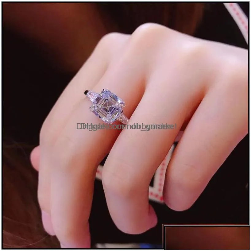 original 925 sier square ring asscher cut simated diamond wedding engagement cocktail women topaz rings finger fine jewelry drop delivery