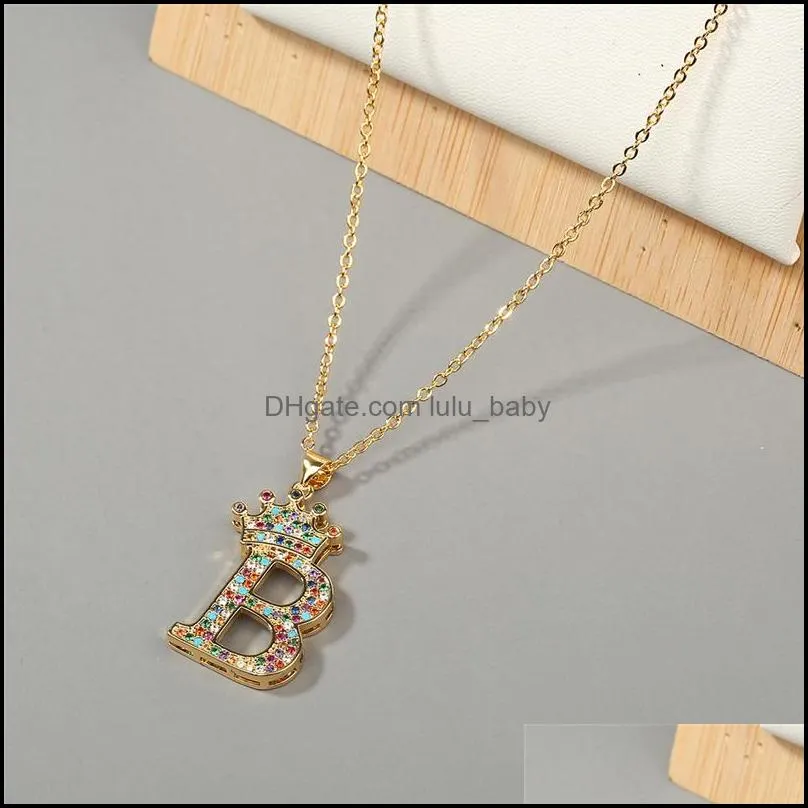 personalized az alphabet choker necklace gold rhinestone crown letters necklaces pendant women men hip hop jewelry p335fa