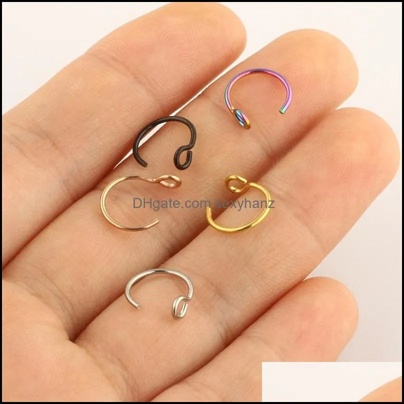 nose rings hoop 20 gauge non piercing stainless steel fake septum nose studs piercings cartilage earring body jewelry 1927 t2