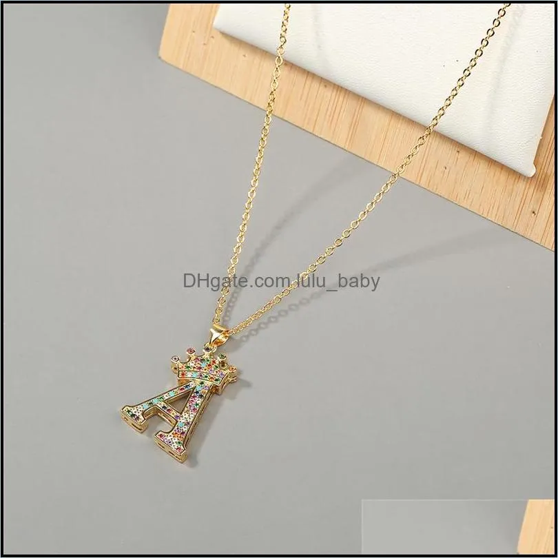 personalized az alphabet choker necklace gold rhinestone crown letters necklaces pendant women men hip hop jewelry p335fa