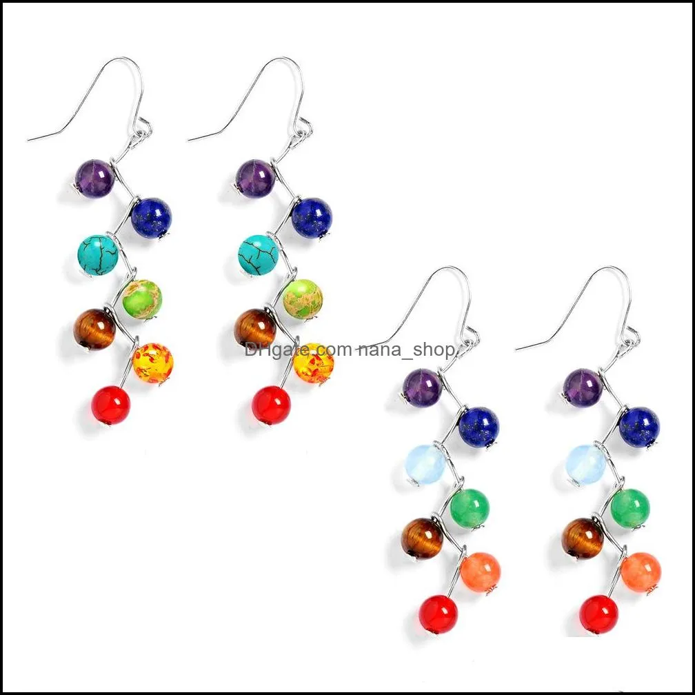 natural stone 7 chakra healing beads hanging earrings yoga meditation tassel color beaded pending earring for women