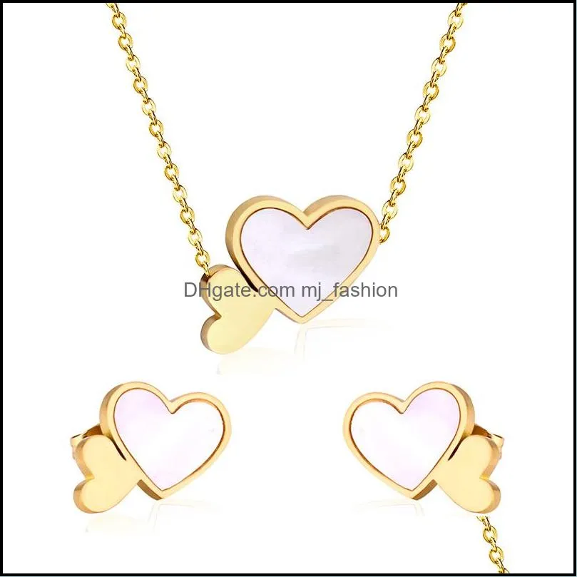 gold silver heart shape pendant necklace earring sets stainless steel earrings fashion party wedding jewelry set