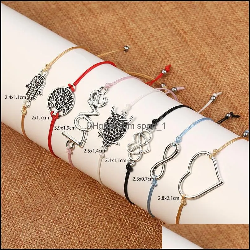 2020 make a wish card bracelet simple elegant wax rope adjustable chain multishapes pendant woven bracelets for women girls