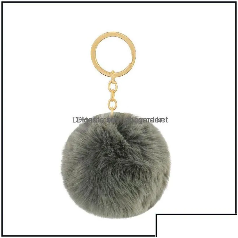 key rings jewelry 34colors fluffy fur pom keychains toys soft faux ball car keyring pompom chains gift for kids bag ornaments drop