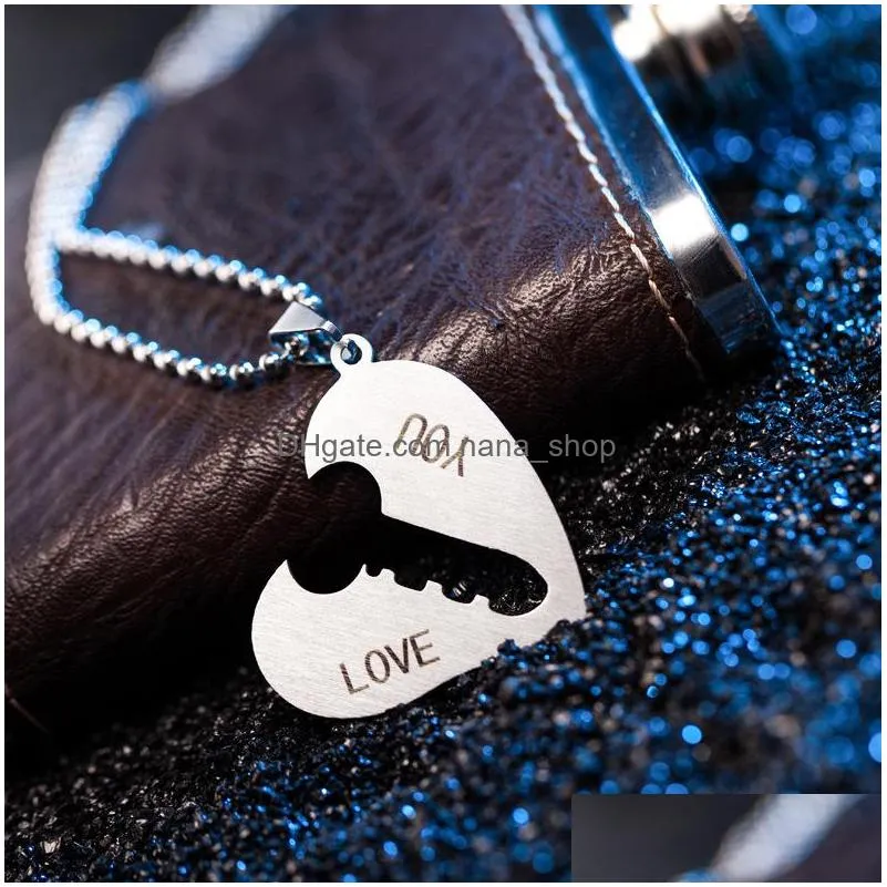 fashion jewelry stainless steel i love you heart pendant necklace lock key pendant couple necklace