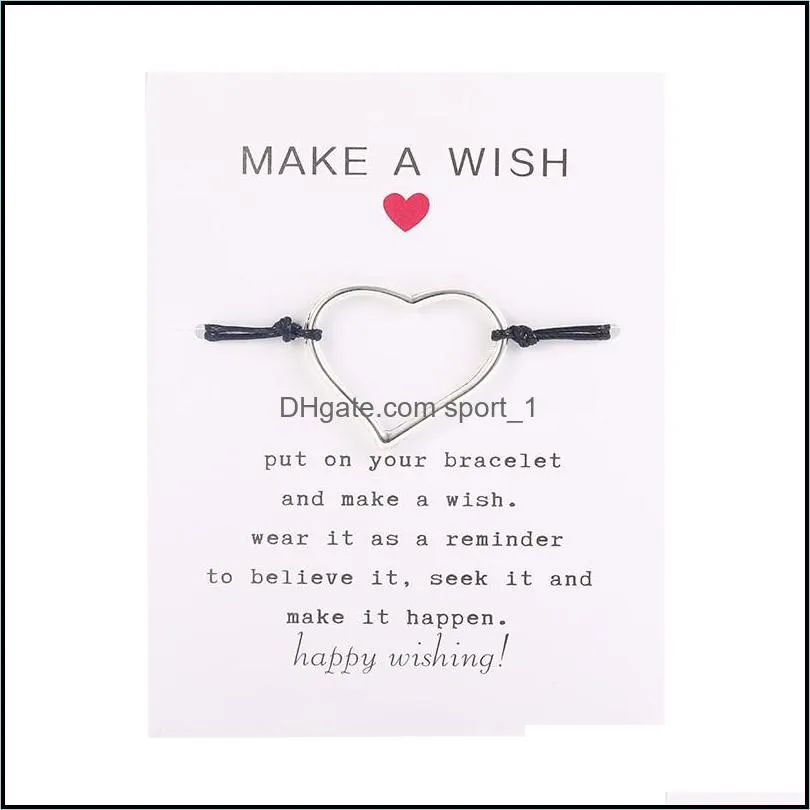 2020 make a wish card bracelet simple elegant wax rope adjustable chain multishapes pendant woven bracelets for women girls