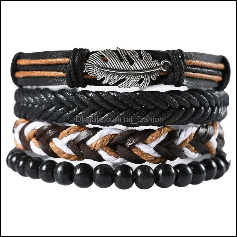 multilayer retro leather bracelets for men beads 4 pcs bracelet set handmade anchor infinity charm bracelet wrap jewelry