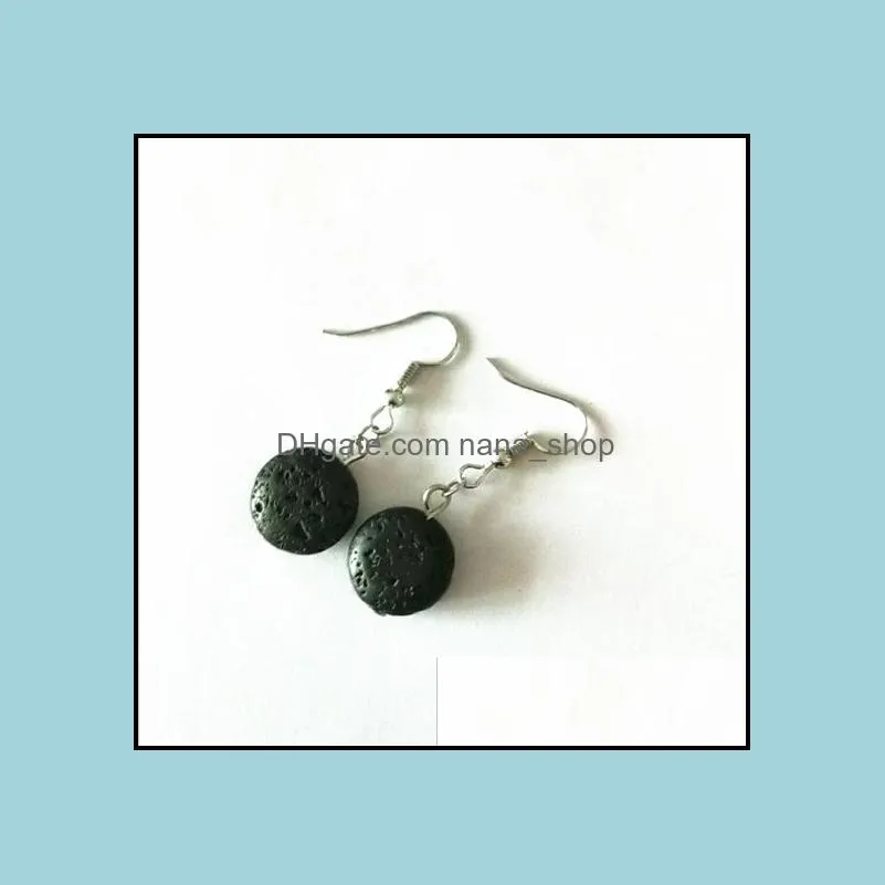 round black lava stone earrings necklace diy aromatherapy  oil diffuser dangle earings jewelry women