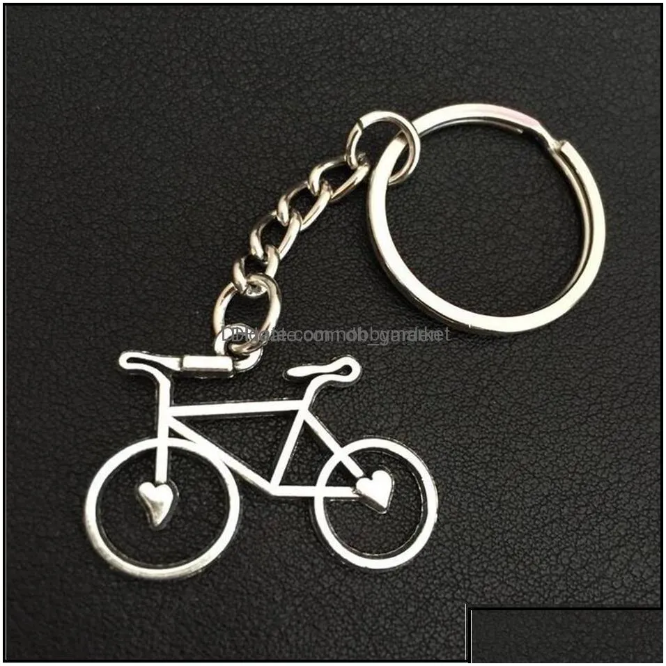 key rings jewelry punk trendy sier plated bicycle keychain love heart bike pendant chain ring cycling keyring women unique 841 drop