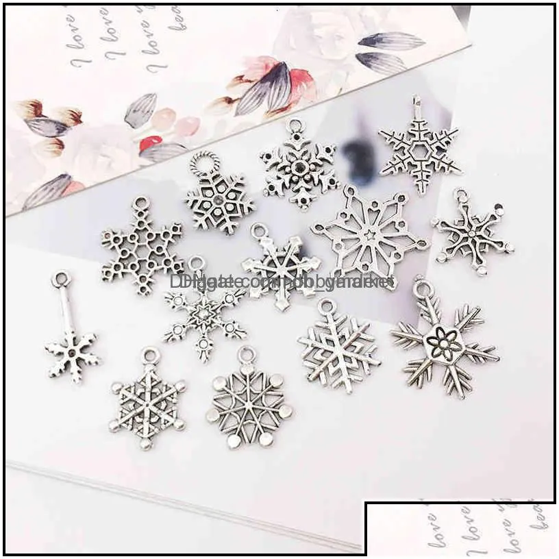 charms jewelry findings components luxury brand necklace mixed christmas snowflake pendants fit for bracelet making diy handmade antique