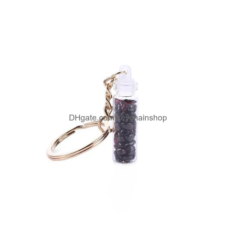 fashion gravel hearling crystal key chain rings energy stone drift bottle keychain accessories