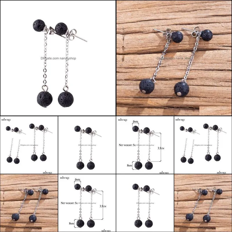 6mm 8mm lava stone long earrings necklace diy aromatherapy essential oil diffuser dangle earings jewelry women