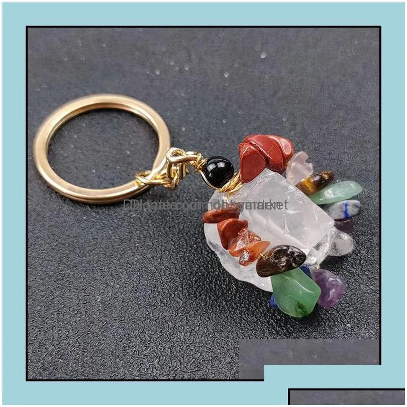 key rings jewelry rough natural stone gemstone ring quartz amethyst tiger eye crystal keychain agate ore meditation pendant hangbag hangs