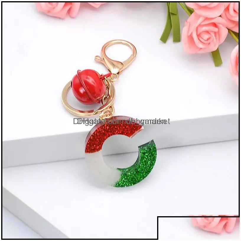 key rings jewelry christmas gradient color letter keychain bell pendant chain cute holder handbag charms sequins keyring gift drop