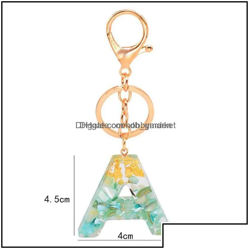 key rings jewelry fashion 26 english letter car keychain for women men word pendant cute ring holder glitter resin acrylic chains drop