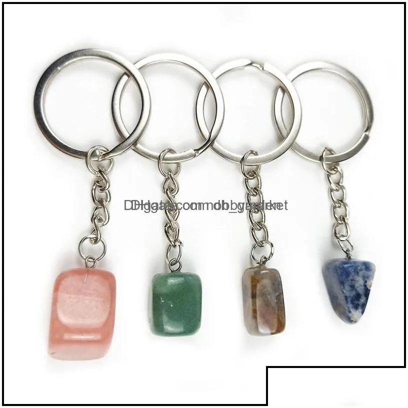 key rings jewelry irregar natural crystal stone pendant keychains for women men lover bag car decor fashion accessories drop delivery 2021