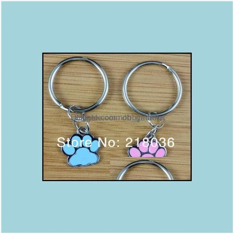 key rings jewelry 50pcs vintage siers charms mixed enamel dog cats footprints keychain ring for keys car diy bag chain aessories n1591