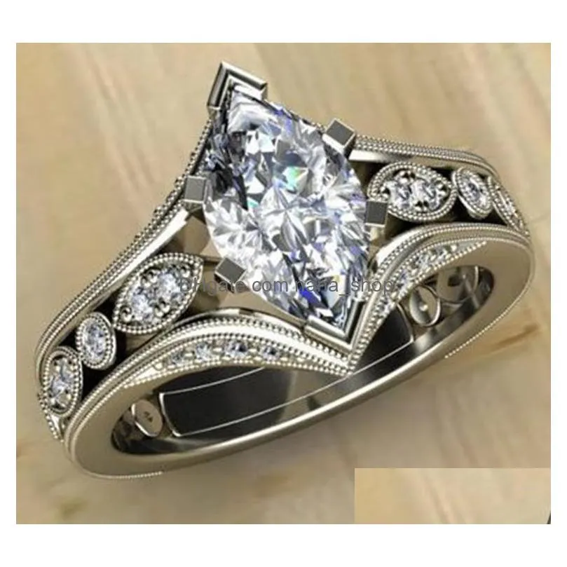 fashion jewelry hollow out ring horse eye zircon ring