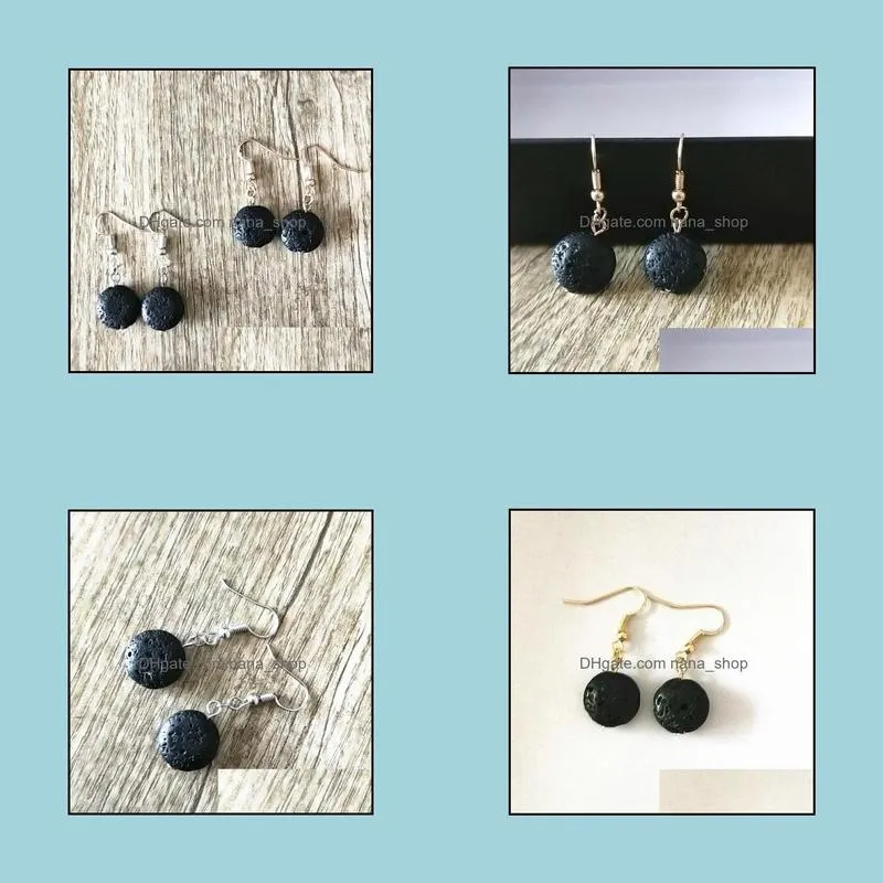 round black lava stone earrings necklace diy aromatherapy essential oil diffuser dangle earings jewelry women