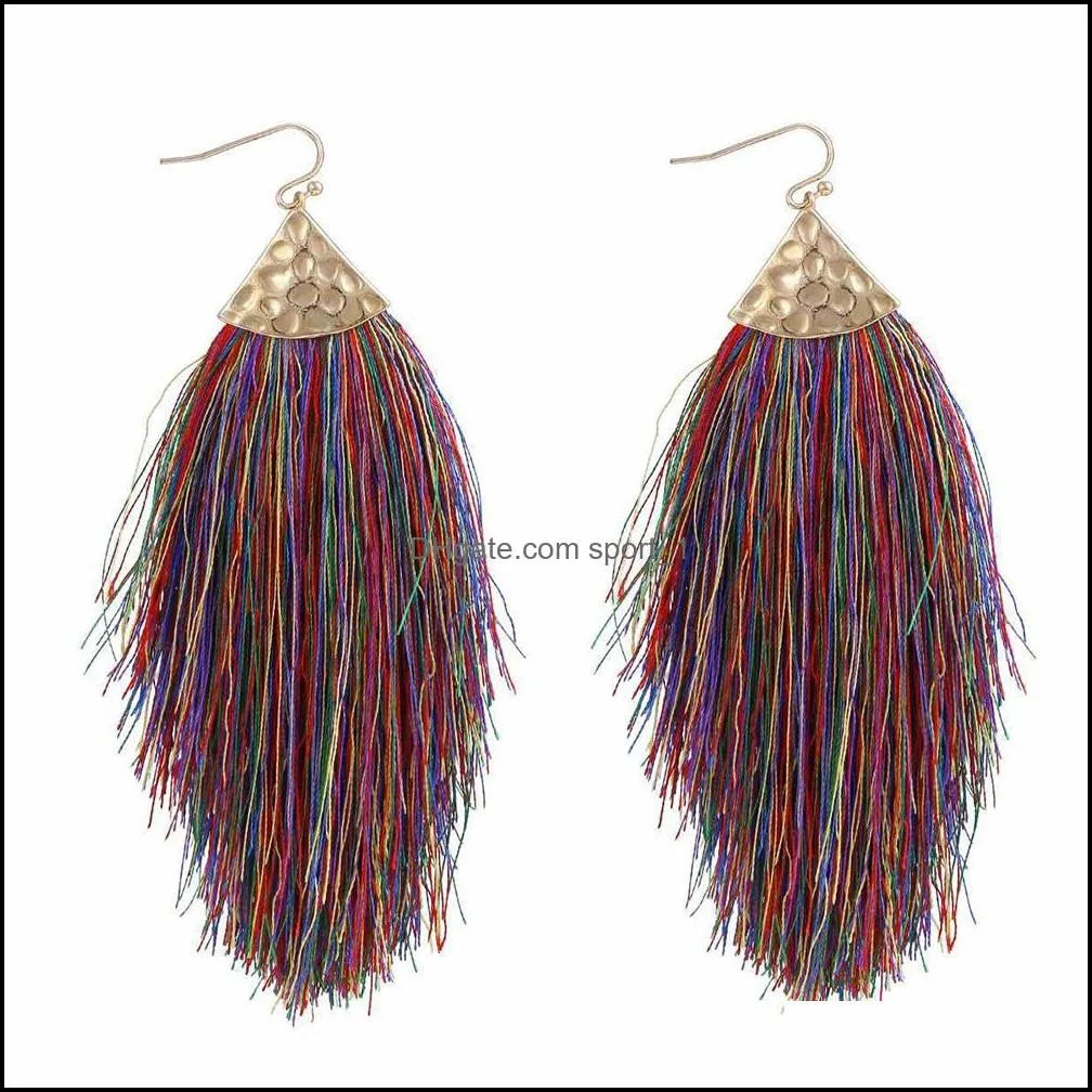 2021 vintage ethnic tassel earrings bohemia drop dangle long rope fringe cotton earring for women gold plated fashion jewelry gifty