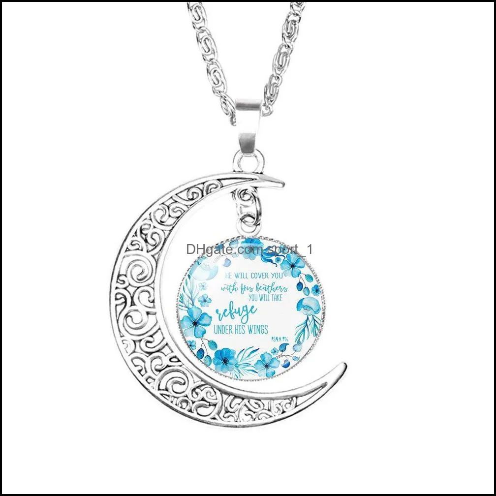 2019 christian bible verse moon necklaces for women catholic church scripture glass time gem cabochon pendant chains fashion jewelry