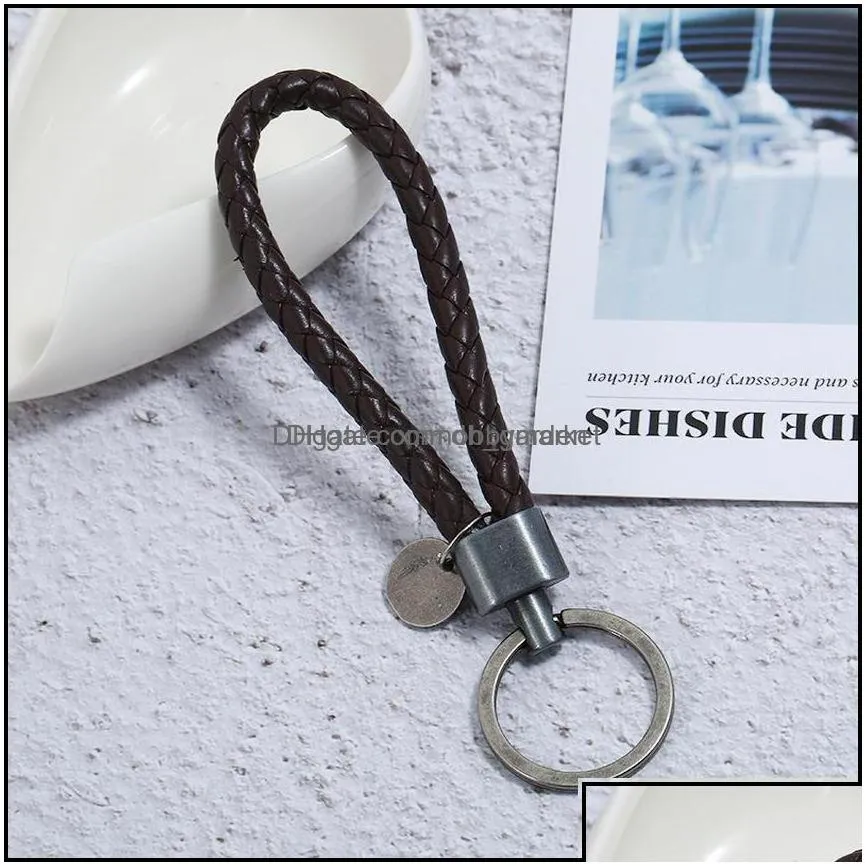 key rings jewelry ancient sier ring simple coin charm hand weave pu leather keychain bag hang fashiono for women men will and sandy black