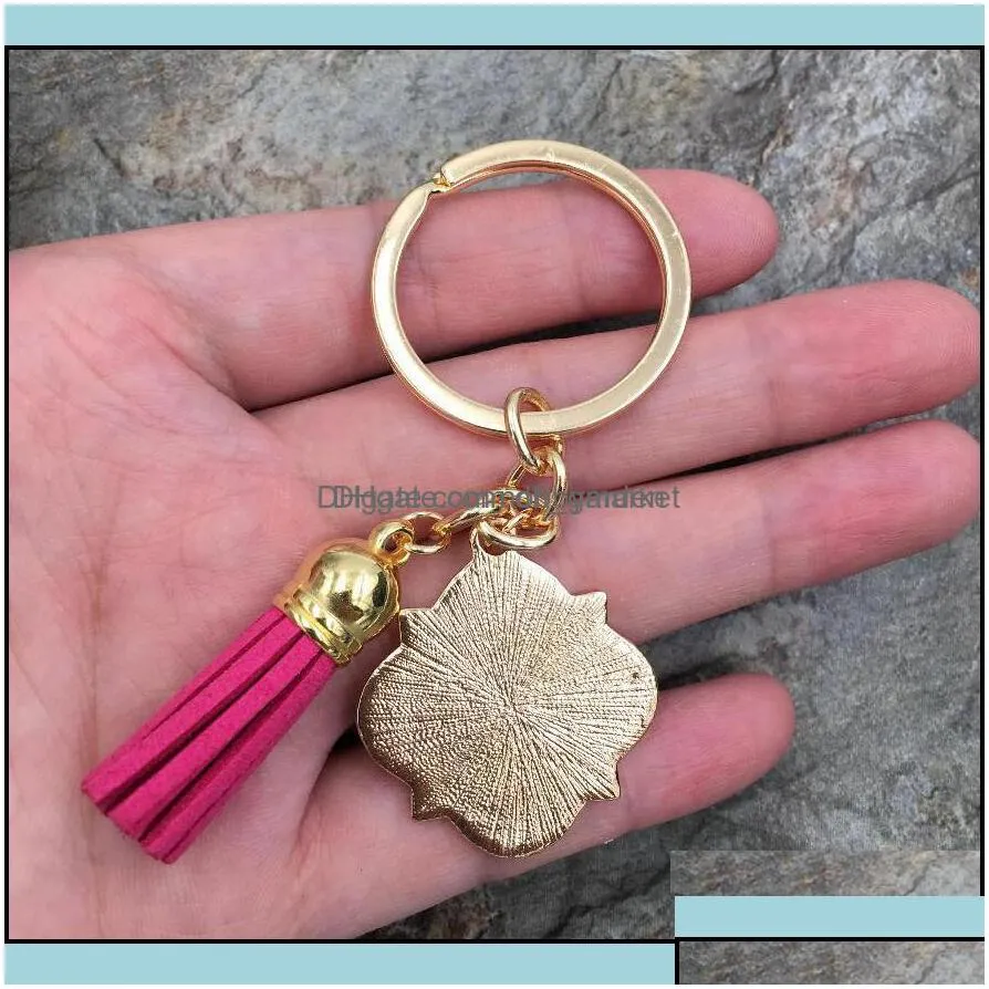 key rings jewelry design 3cm customized personalized blank quatrefoil tassel keychain alloy monogrammed keyring t289 drop delivery 2021