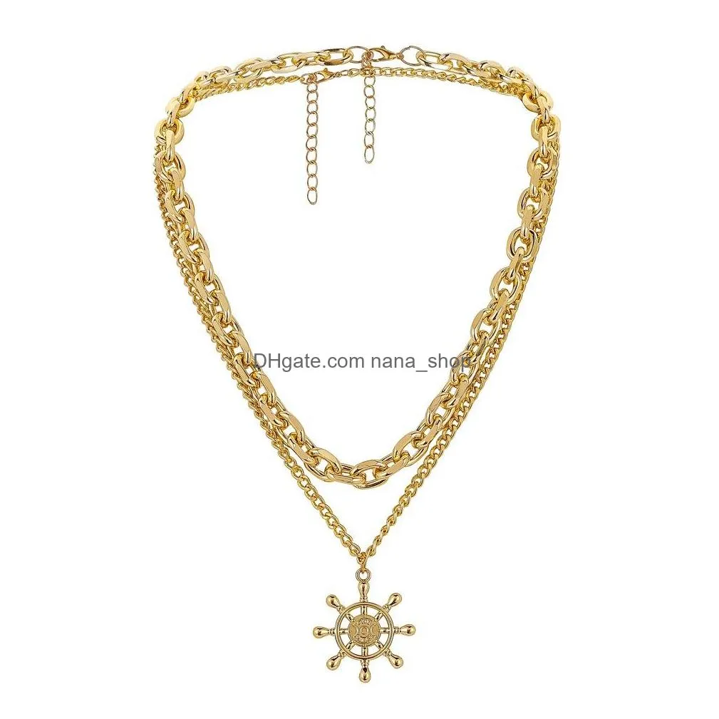 fashion jewelry double layer thick chain necklace anchor pendant men choker necklaces
