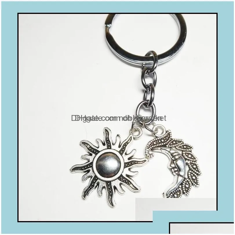 key rings jewelry fashion sun and moon chain keychain jewelry witchcraft ring 357 drop delivery 2021 0d3zb