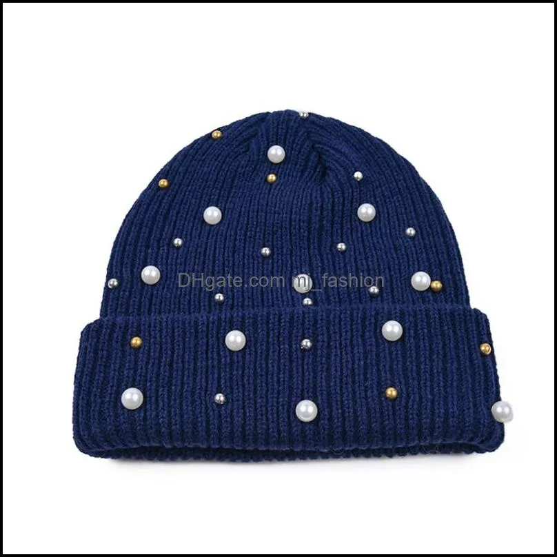 outdoor personalized women hat pearl beanies baggy skull hats winter warm cap unisex keep elastic hedging caps soft elasticity