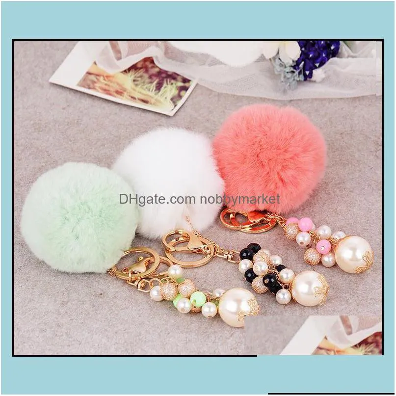 key rings jewelry creative fur ball ornament ring women chain fashion pearl keychain womens bag pendant drop delivery 2021 jelhx