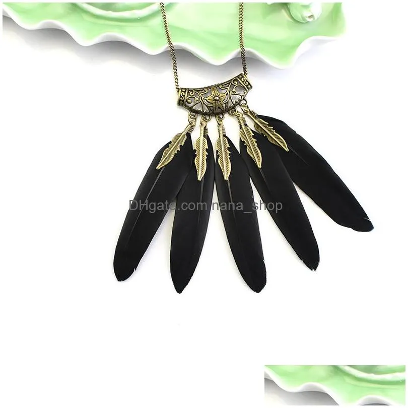 bohemian fashion jewelry vintage feathers pendant necklace feather necklace long sweater chain necklaces