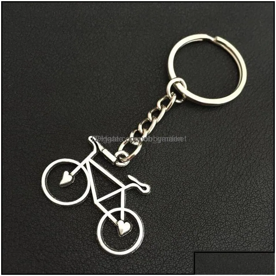 key rings jewelry punk trendy sier plated bicycle keychain love heart bike pendant chain ring cycling keyring women unique 841 drop