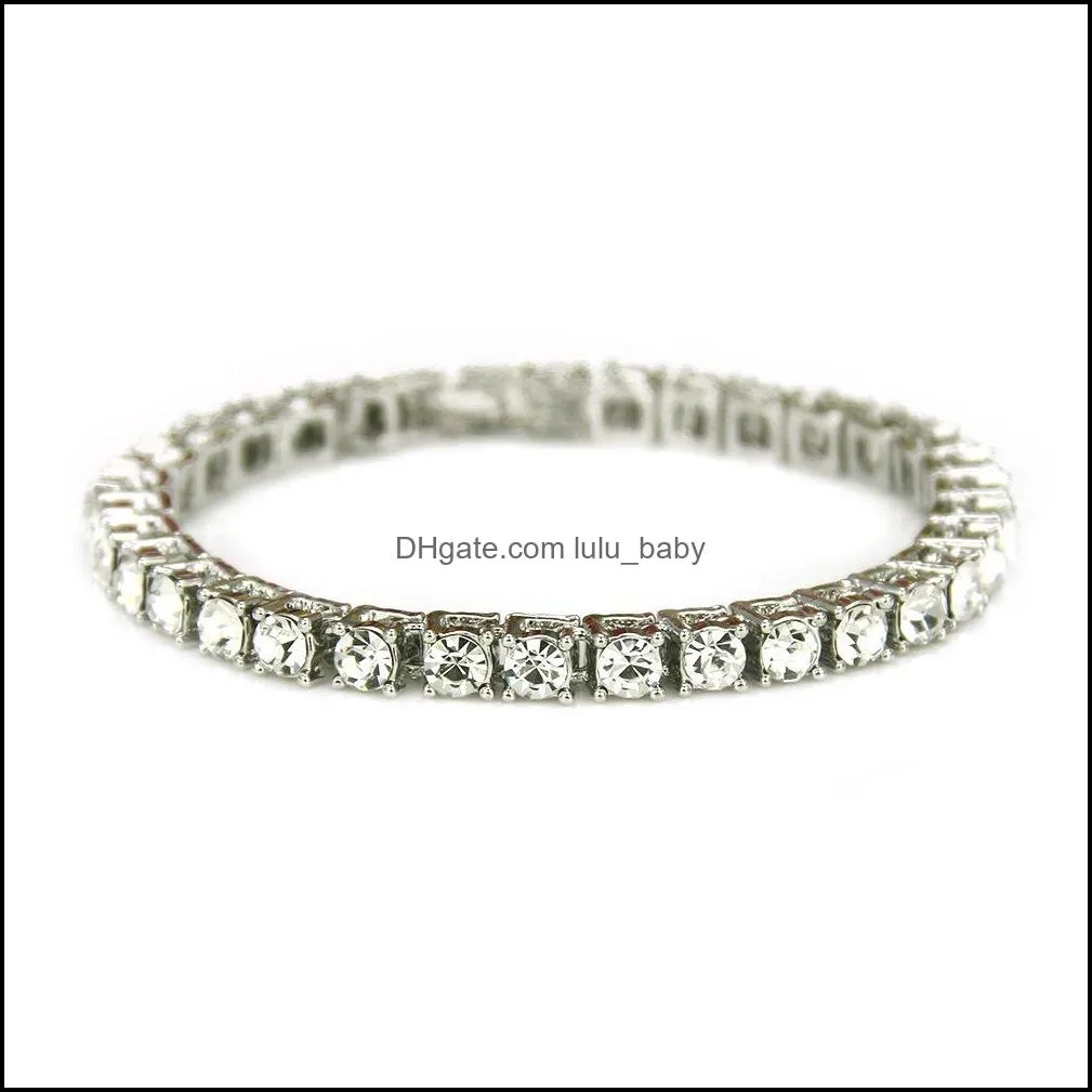 hip hop single row 5mm diamond chain bracelets gold plated  tennis chains bracelet bling jewelry q293fz
