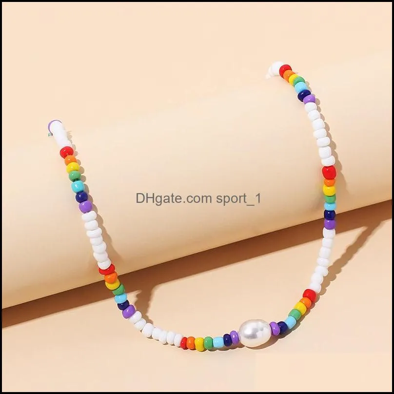 bohemian small beaded pearl eyes choker necklaces for women fashion colorful short bead chokers charm necklace 2021 handmade jewelry