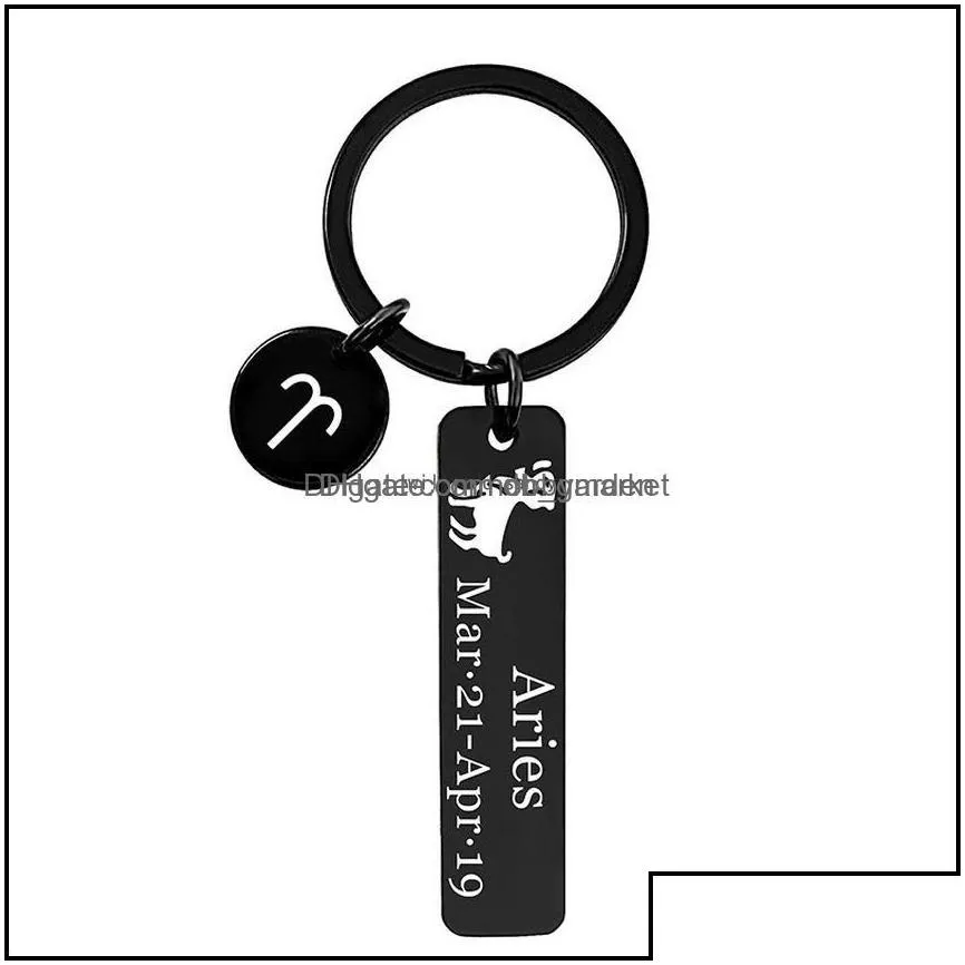 key rings jewelry gold 12 star sign horoscope keychain stainless steel bar gemini taurus virgo month ring bag hangs fashion will and drop