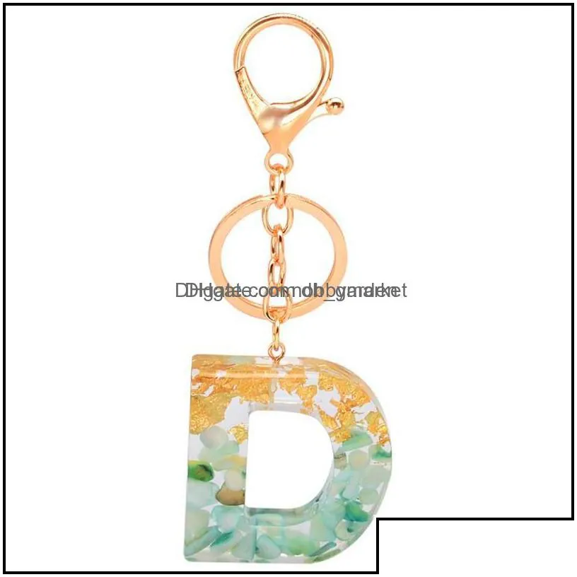 key rings jewelry fashion 26 english letter car keychain for women men word pendant cute ring holder glitter resin acrylic chains drop