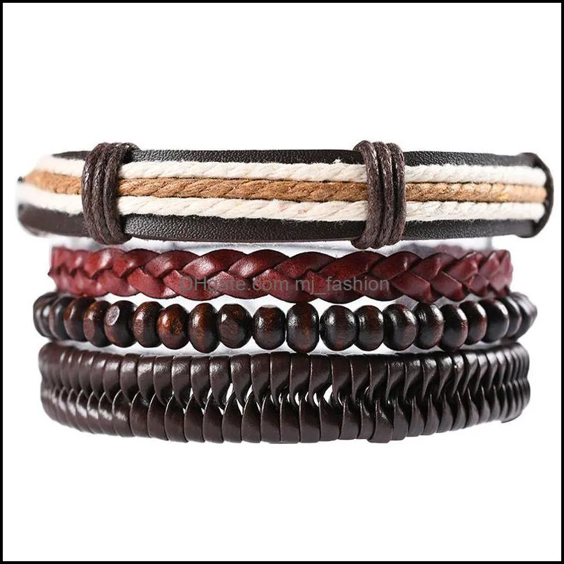 multilayer retro leather bracelets for men beads 4 pcs bracelet set handmade anchor infinity charm bracelet wrap jewelry