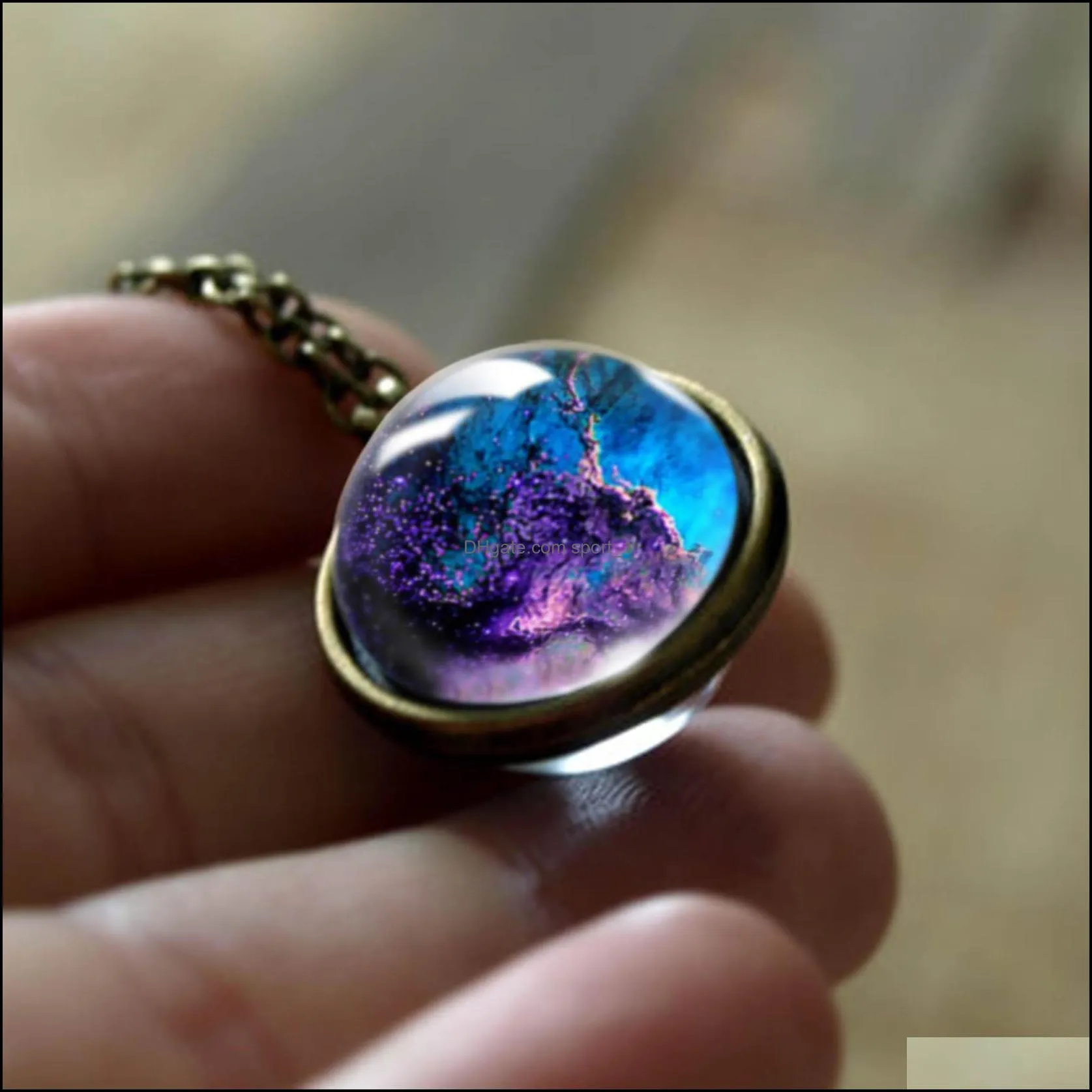  nebula galaxy necklaces for wome men double sided rotatable galss universe planet art picture pendant chains fashion jewelry