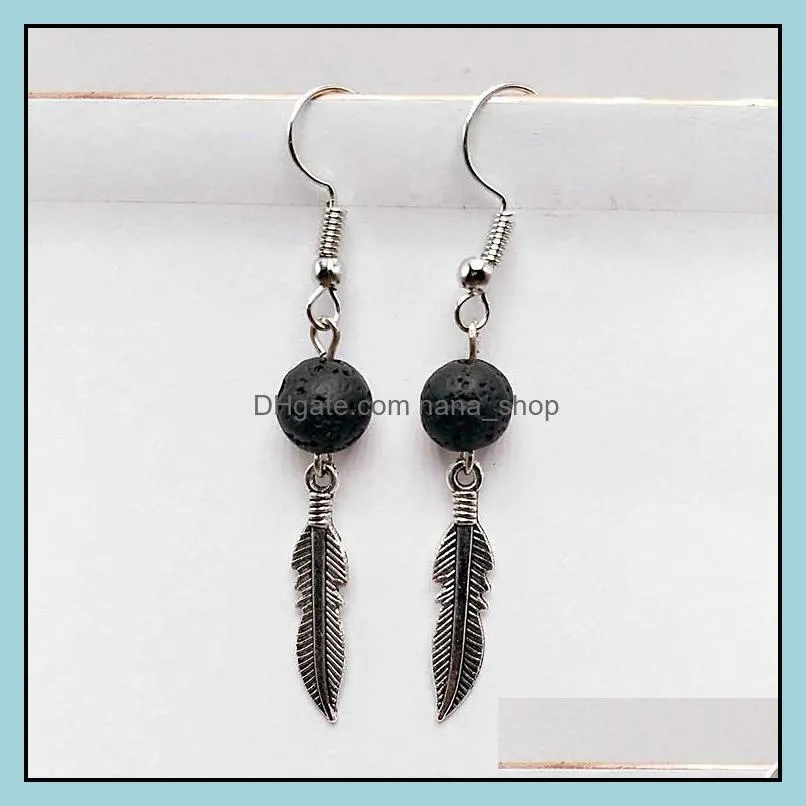 angel wings black lava stone earrings diy aromatherapy  oil diffuser dangle earings jewelry for women