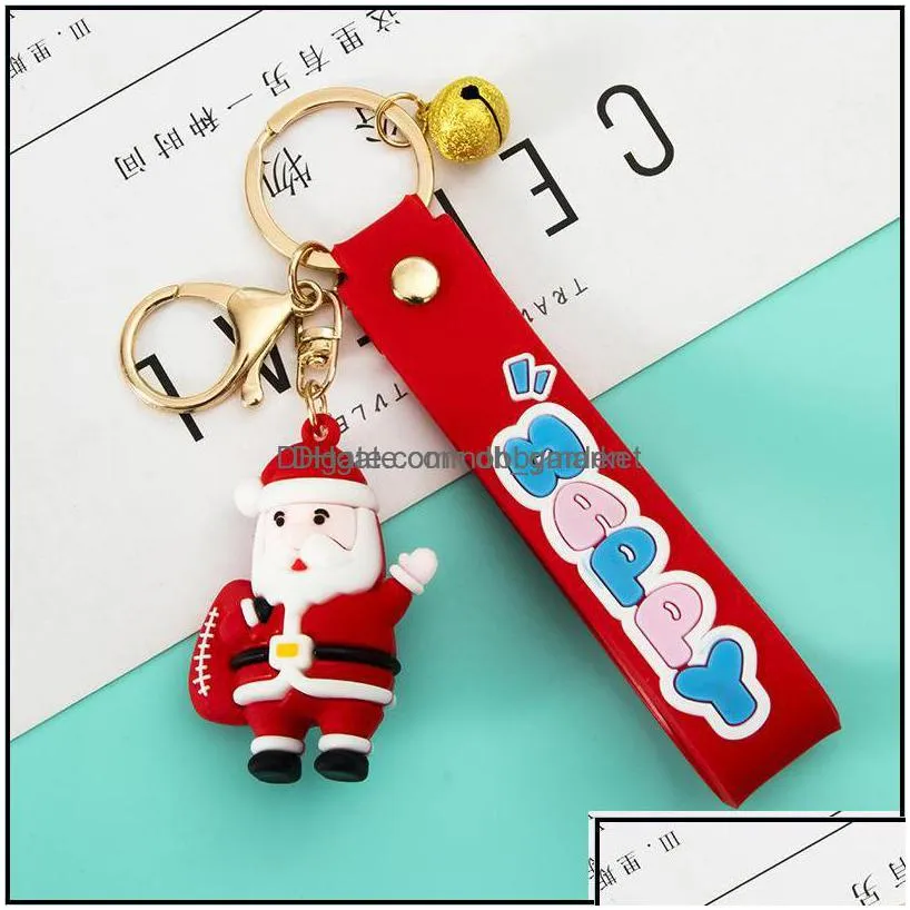 key rings jewelry christmas series soft rubber keychain cartoon santa claus snowman elk stereo pendant bag gift drop delivery 2021