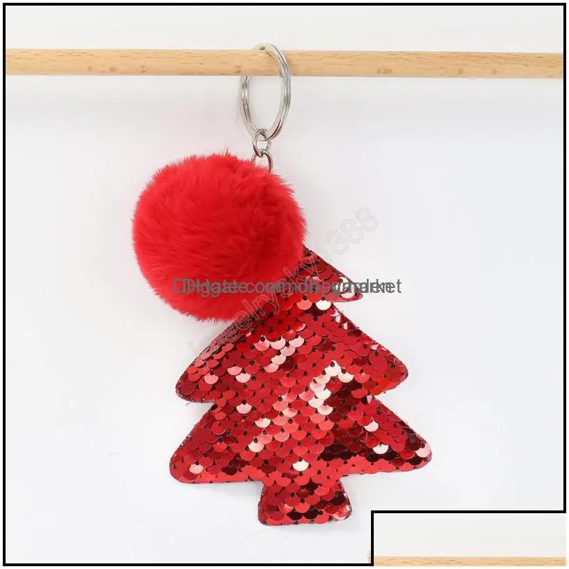 key rings jewelry colorf sequins christmas tree keychain merry plush pompom chain women bag hanging pendant keyrings aessories drop
