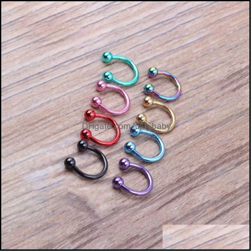 fashion body ring jewelry stainless steel cshape hoop disc nose cartilage tragus ear piercing set accessories dhs k116fa