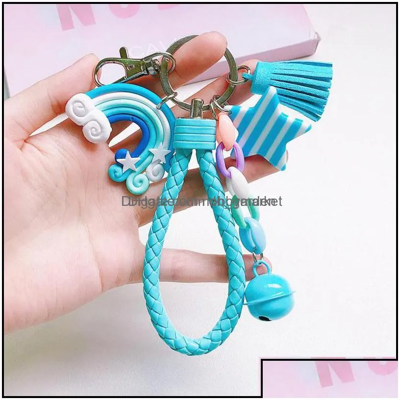 key rings jewelry cute young girl creativity rainbow keychains school bag lollipop pendant keyrings fashion keychain drop delivery 2021