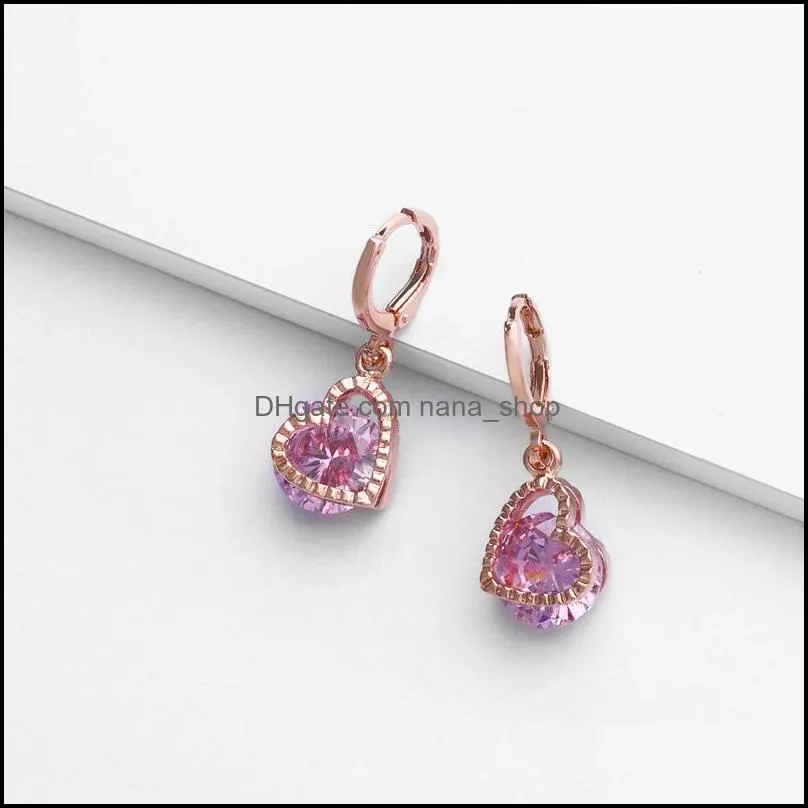 high quality cubic zirconia heart dangle earring for women girl elegant clear zircon rose gold drop earring wedding party jewelry gift