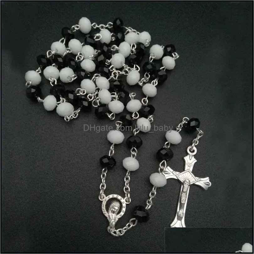 religious jesus cross pendant chain classic handmade prayer necklace crystals beads rosary necklaces jewelry dhs p246fa