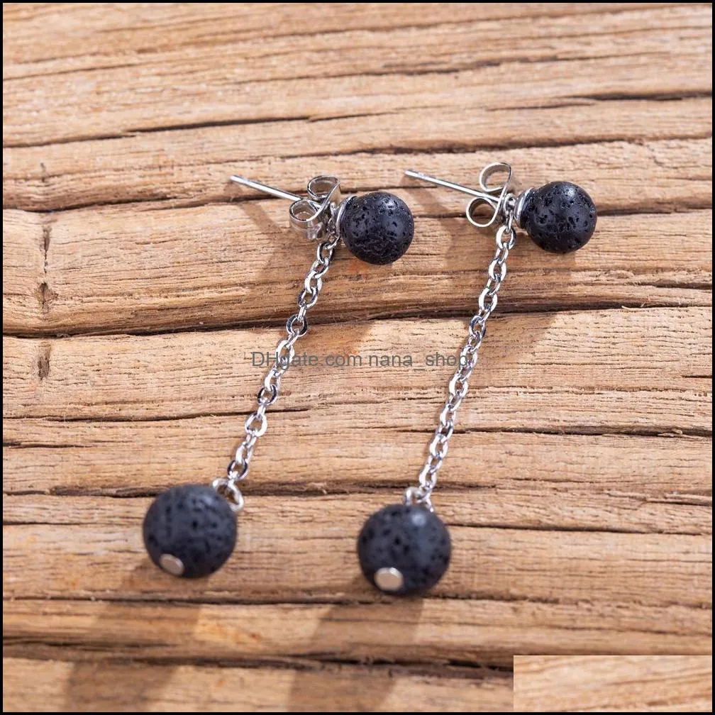 6mm 8mm lava stone long earrings necklace diy aromatherapy essential oil diffuser dangle earings jewelry women