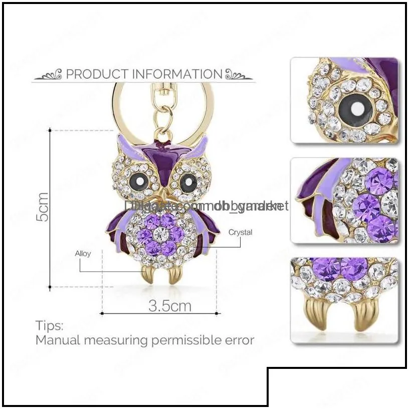 key rings jewelry cute owl crystal chains holder for car keyrings keychains women flower purse bag buckle pendant drop delivery 2021